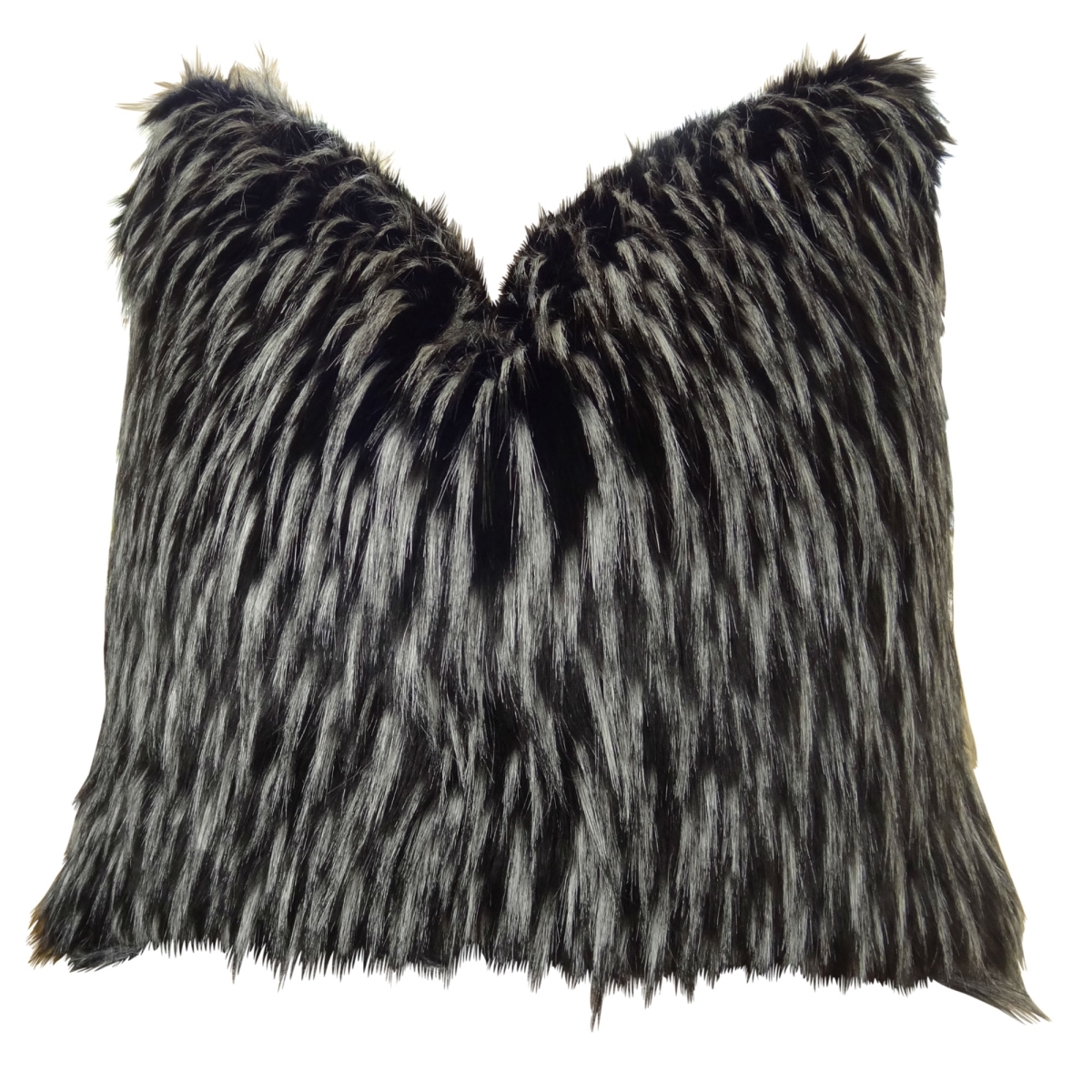 Wolf Faux Fur Handmade Throw Pillow, Black & White - 20 x 20 in.