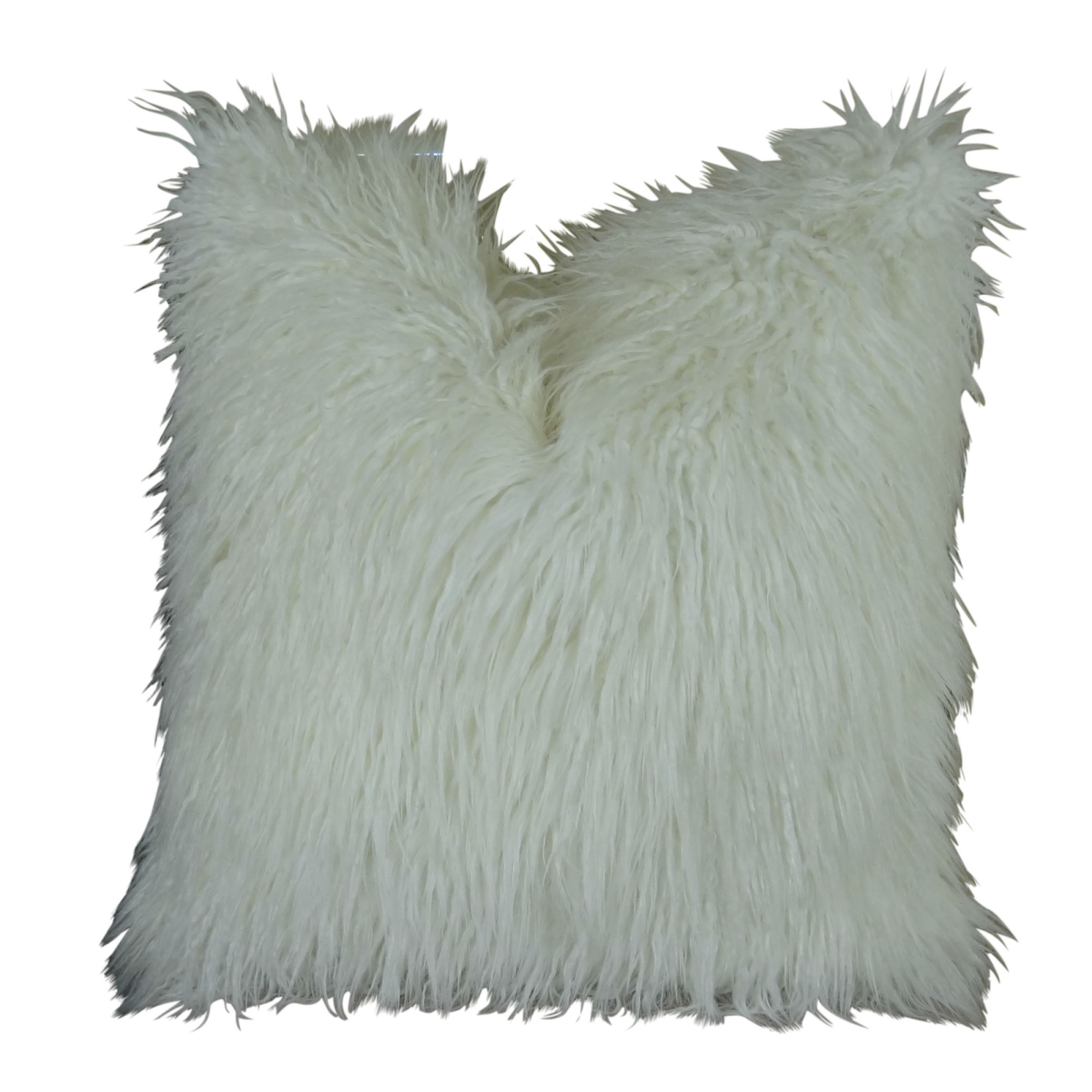 PB16471-1220-DP Curly Mongolian Faux Fur White Handmade Double Sided Throw Pillow, White - 12 x 20 in.