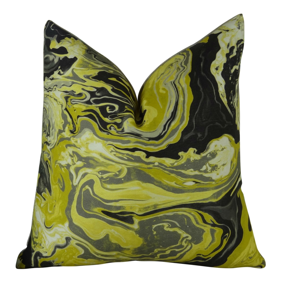 PB11378-1220-DP Medici Marble Ink Handmade Double Sided Throw Pillow, Yellow, Gray & Black - 12 x 20 in.