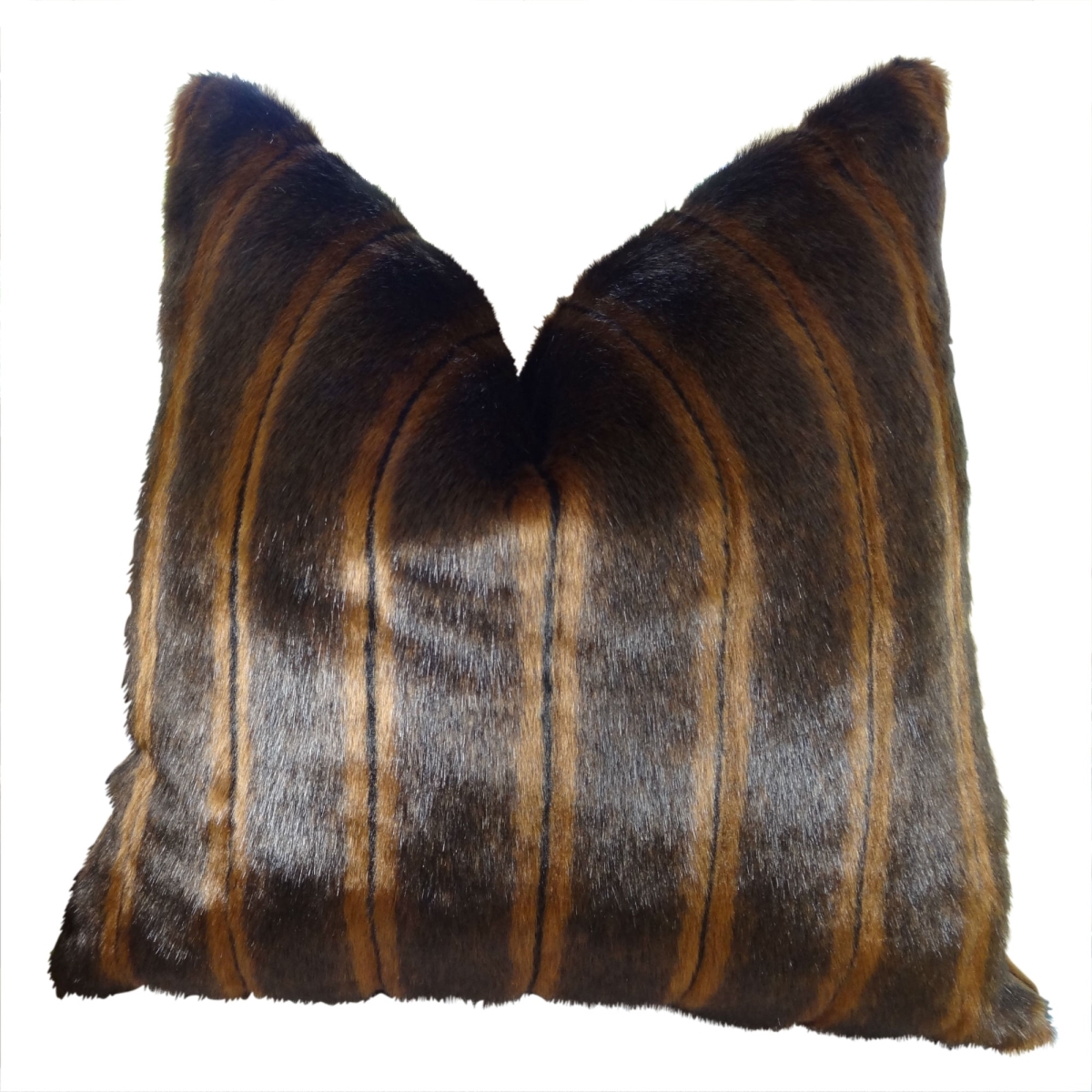 Fancy Brown Faux Mink Handmade Double Sided Throw Pillow - Light - And - Dark & Brown - 22 x 22 in.