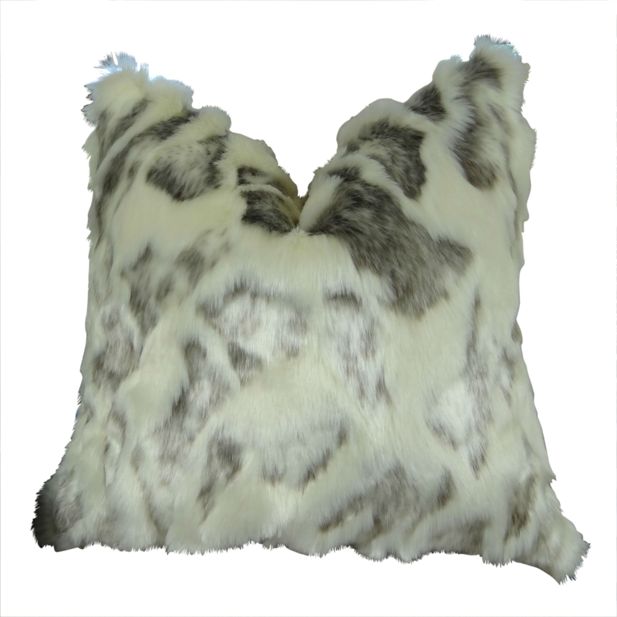 PB16478-1220-DP Ivory Faux Rabbit Fur Handmade Double Sided Throw Pillow, Ivory & Gray - 12 x 20 in.