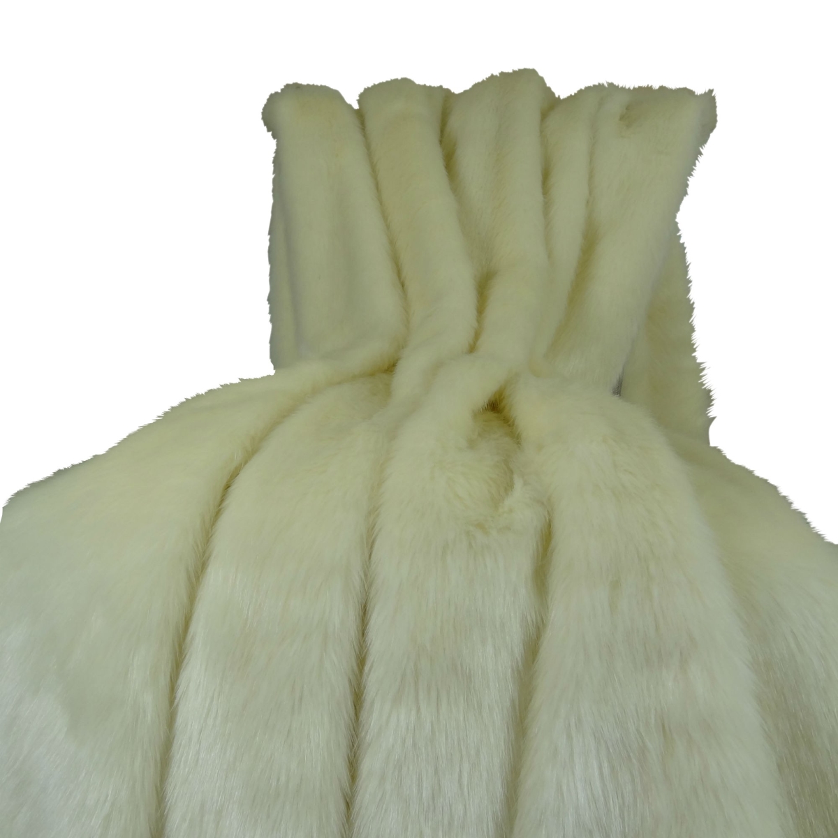 Faux Fur Arctic Fox Handmade Blanket - White & Ivory - 108 x 90 in.