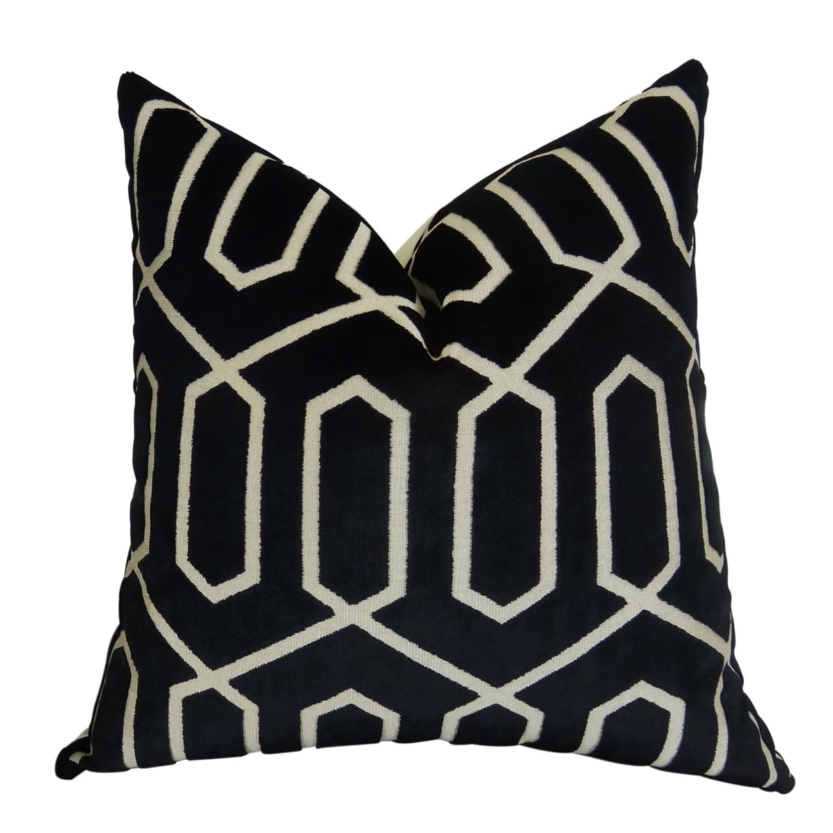 Bengal Lattice Handmade Throw Pillow - Black & Cream - 24 x 24 in.