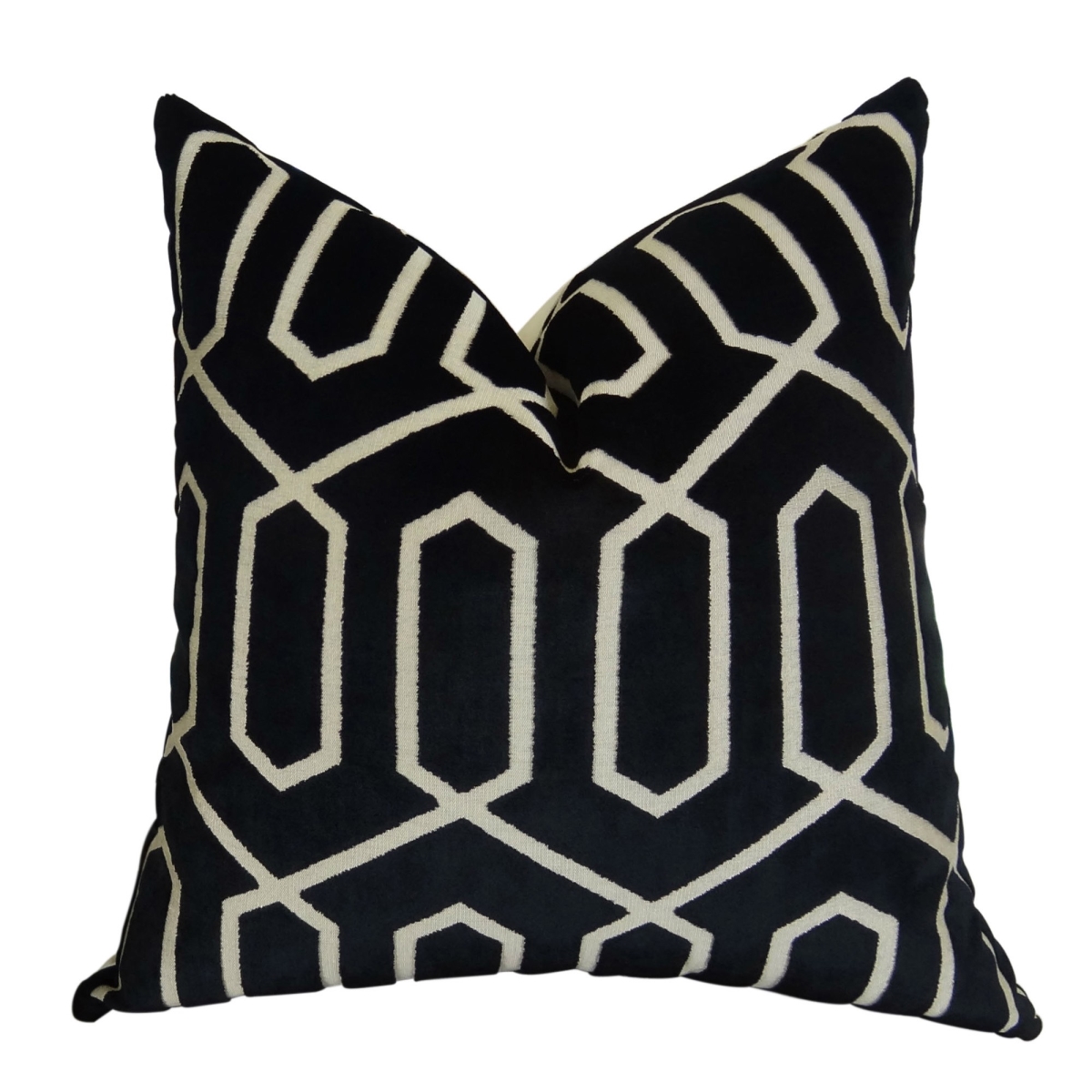 Bengal Lattice Handmade Throw Pillow - Black & Cream - 12 x 25 in.
