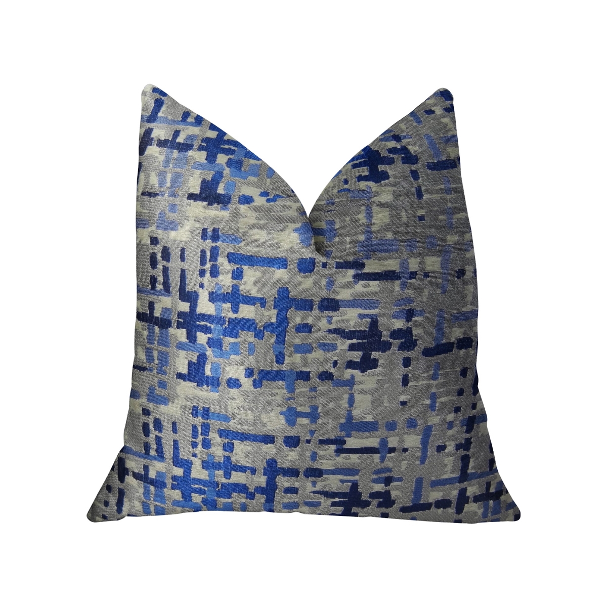 PBRAZ234-2026-DP Tierra Monte Plaid Handmade Luxury Double Sided Pillow - Navy, Blue & Gray - Standard