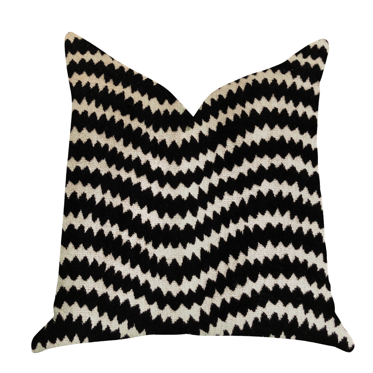 Jagged Fringe Luxury Throw Pillow in Black & Beige, 18 x 18 in.