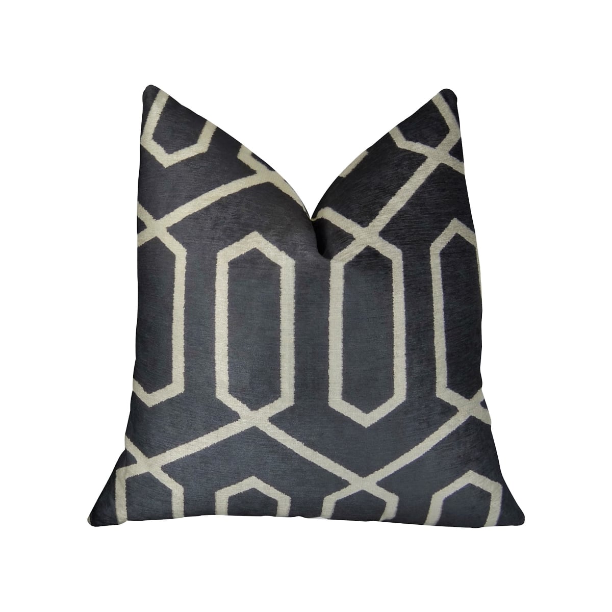 Geometric Lattice Black Cream Handmade Luxury Pillow, 16 x 16 in.