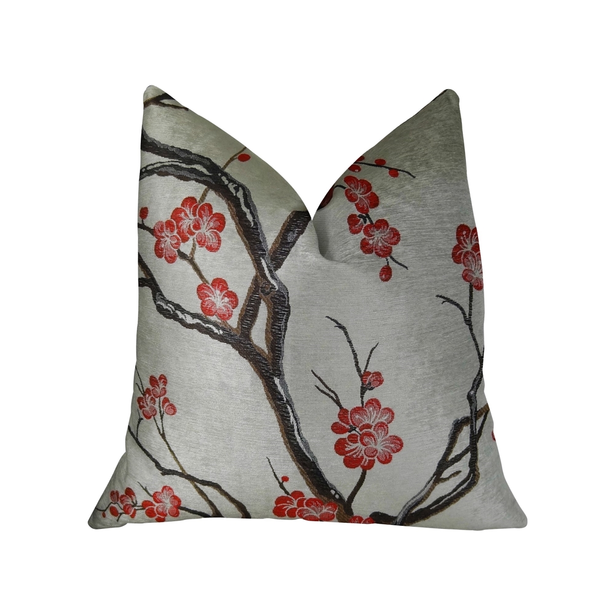 PBRAZ400-1220-DP Cherry Blossom White Red Gray Handmade Luxury Pillow, 12 x 20 in.