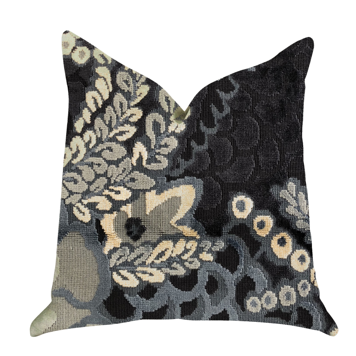 Leilani Fleurs Luxury Throw Pillow in Blue & Beige Tones - 24 x 24 in.