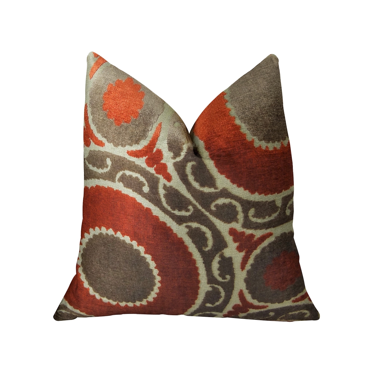 Madeline Red & Brown Handmade Luxury Pillow, 22 x 22 in.