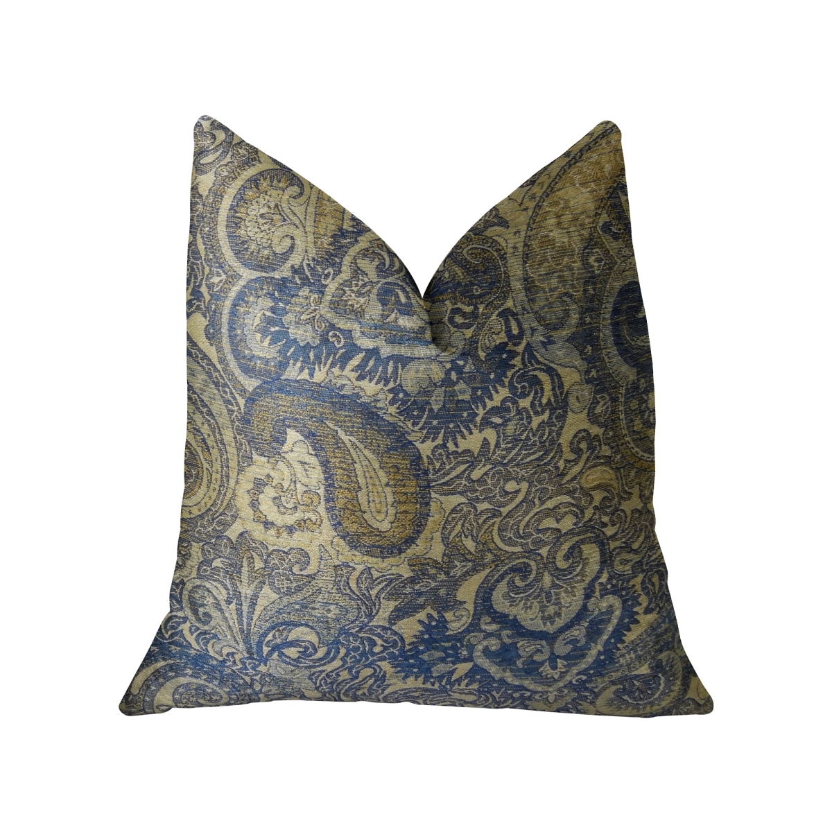 Myrtle Navy Blue & Taupe Handmade Luxury Pillow, 16 x 16 in.