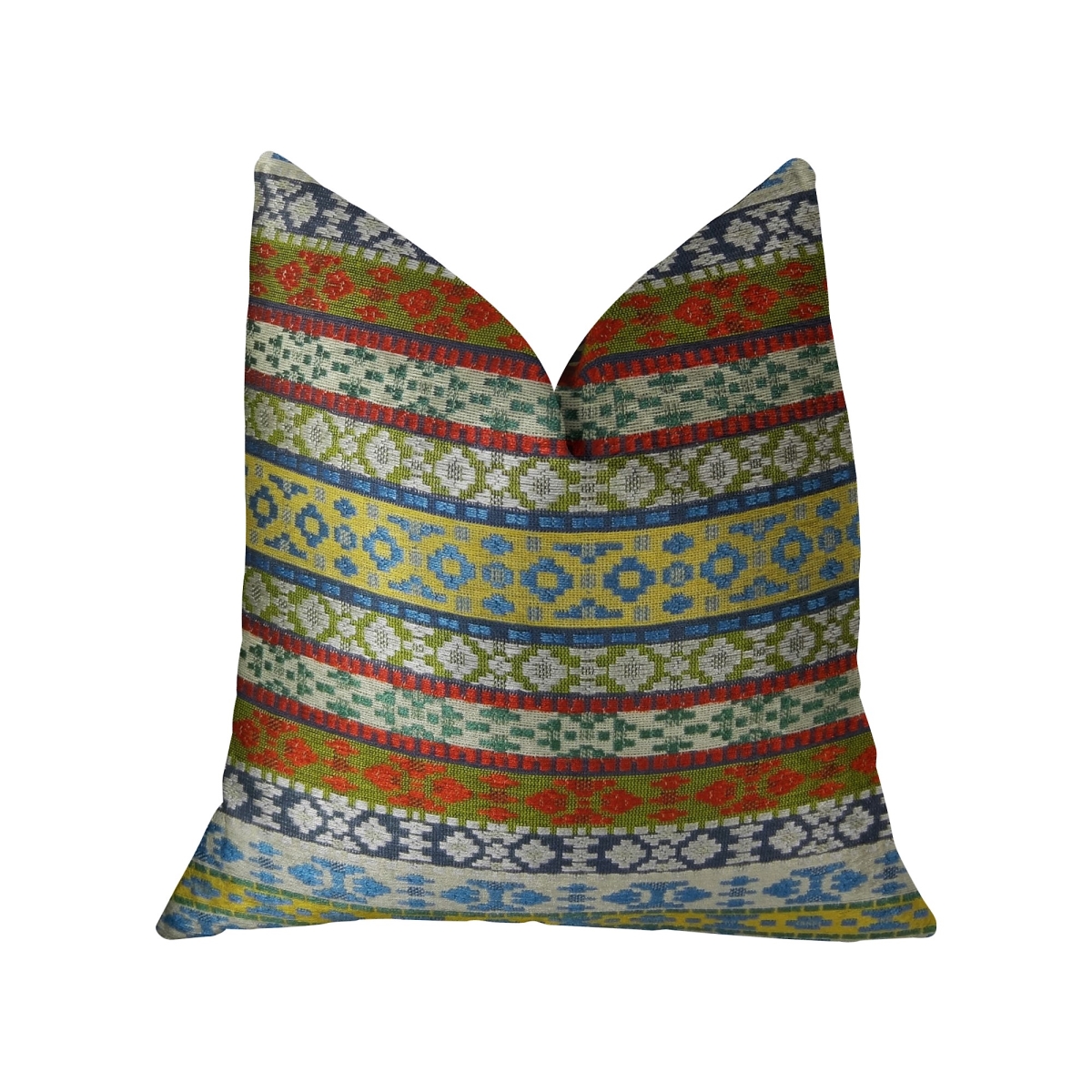 Flower Child White Blue & Red Handmade Luxury Pillow, 22 x 22 in.