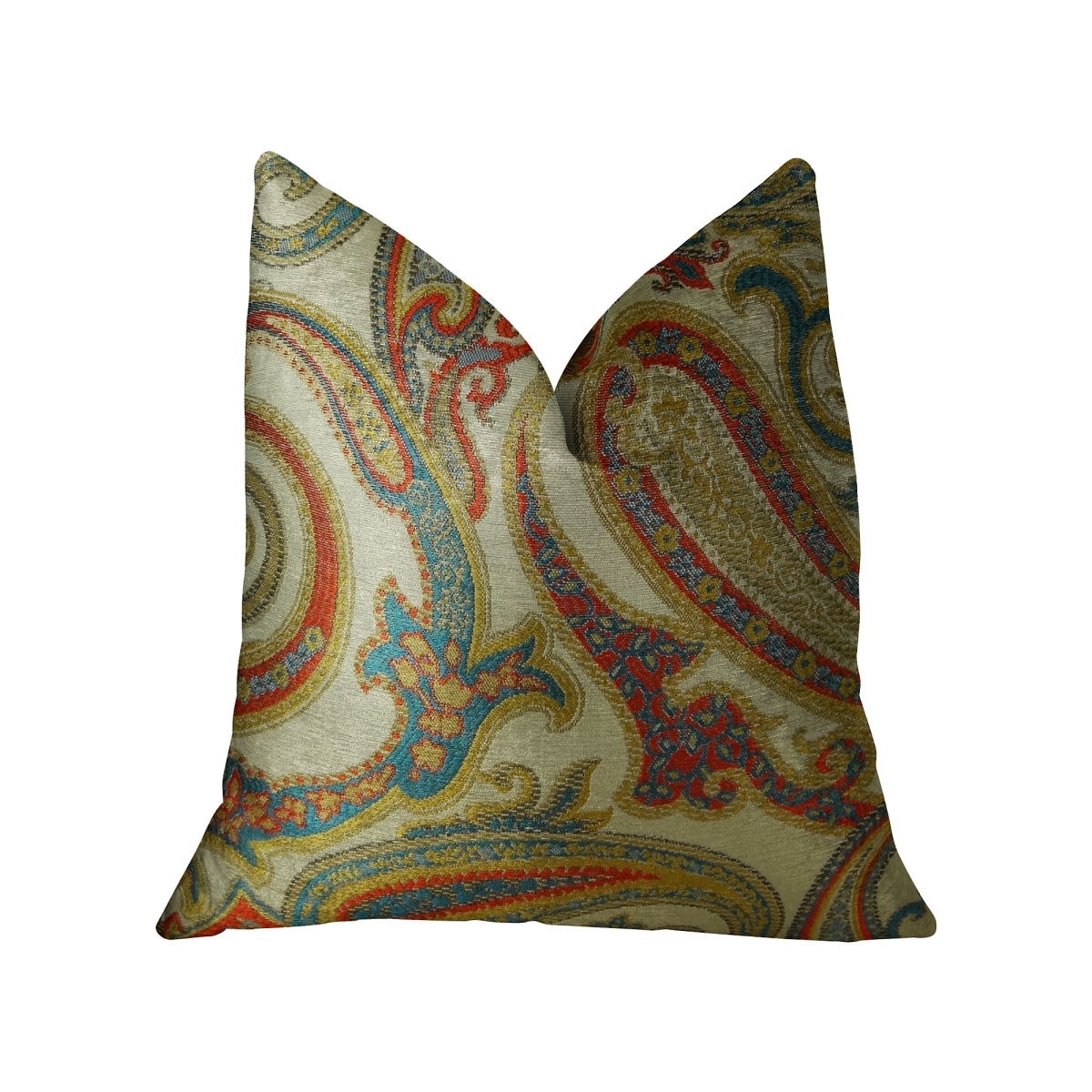 PBRAZ064-1220-DP Paisley Bay Cream Red & Blue Handmade Luxury Pillow, 12 x 20 in.