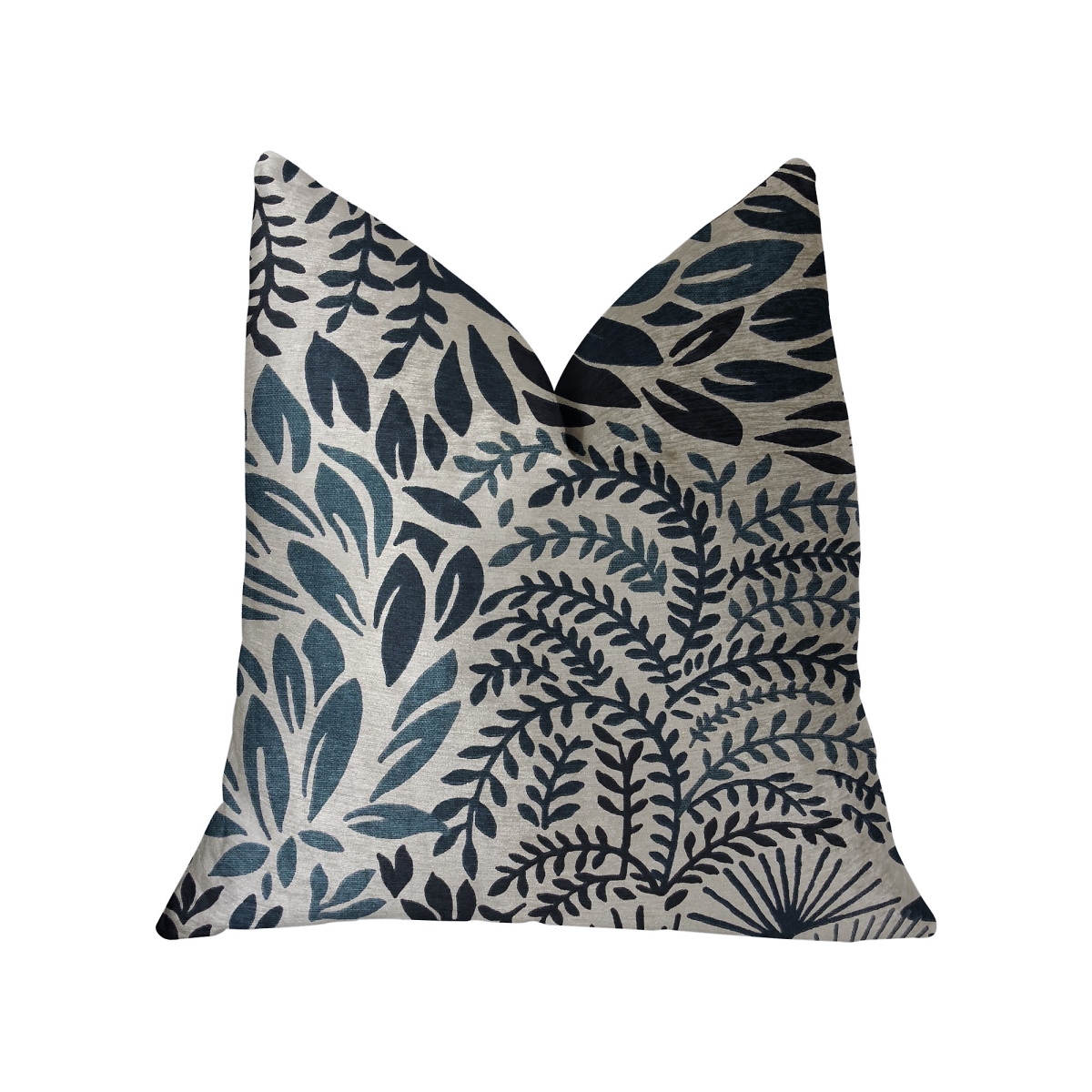 Leaf Snap Blue & Beige Luxury Throw Pillow, 22 x 22 in.