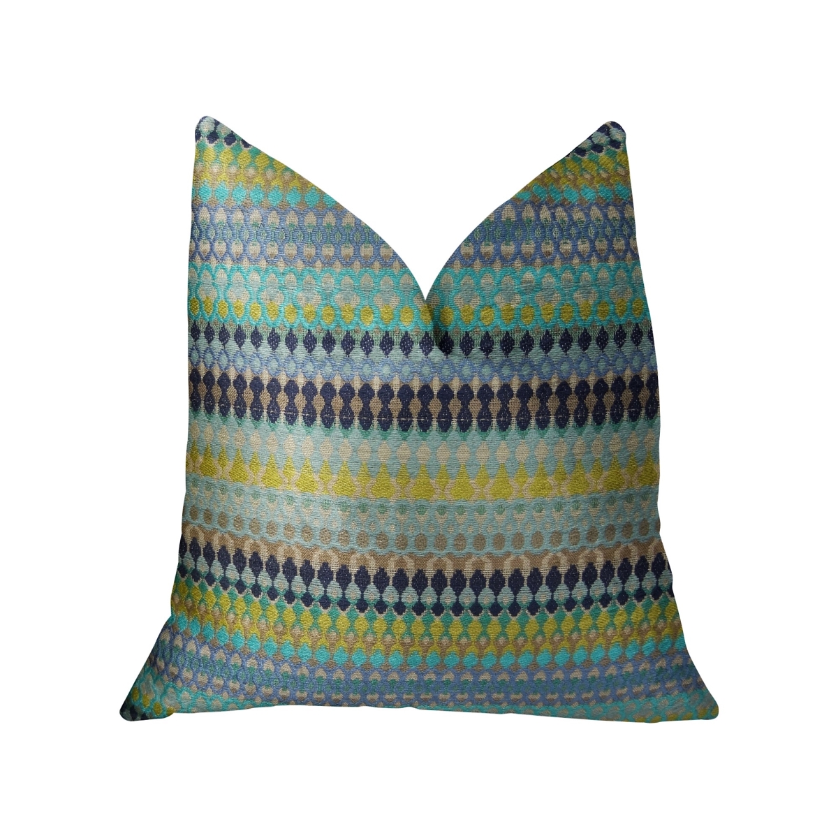 Lake Marsh Turquoise Yellow & Navy Handmade Luxury Pillow, 20 x 26 in. Standard