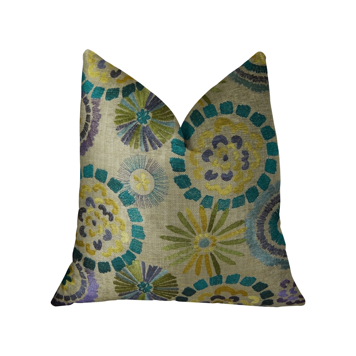 PBRAZ185-1220-DP Paulina Turquoise Olive & Taupe Handmade Luxury Pillow, 12 x 20 in.