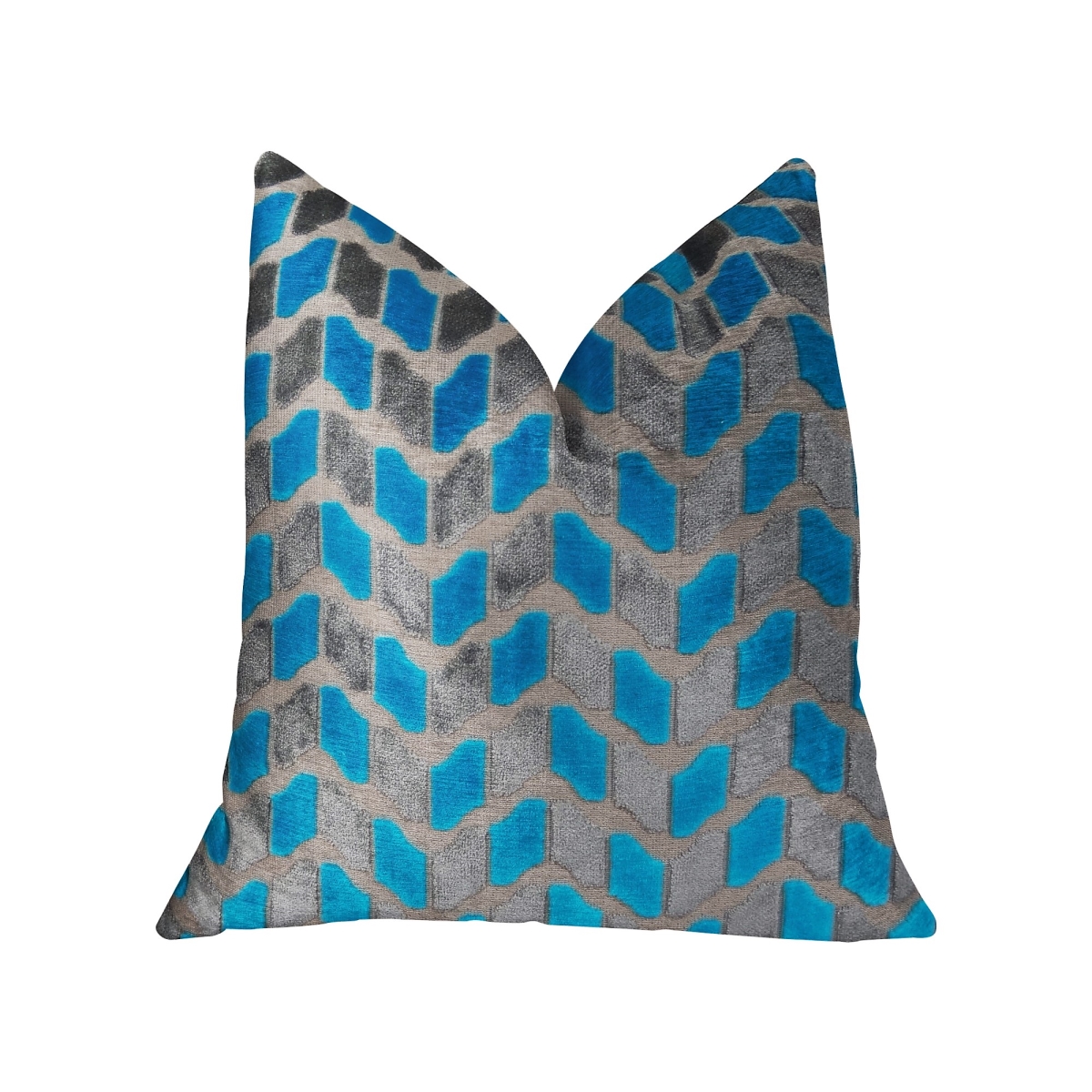 Castle Crest Turquoise & Gray Handmade Luxury Pillow, 22 x 22 in.