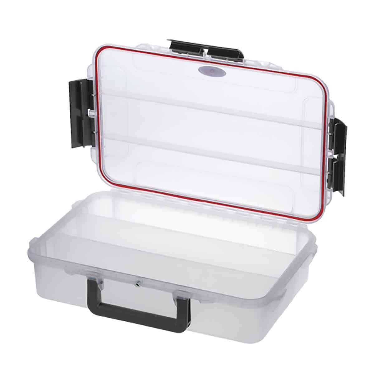 Max MAX004T.113 13.77 x 9.05 x 3.38 in. Water & Dust Proof Tackle Box with Three Compartments, Transparent Protective Case