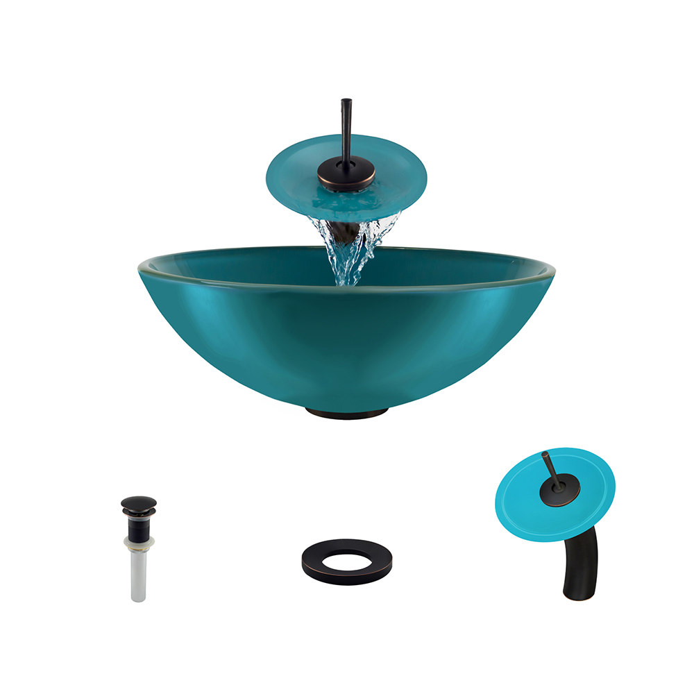 Picture of Polaris Sink P106-TQ-ABR ABR Bathroom Waterfall Faucet with Esemble Oil Rubbed Bronze&#44; Turquoise
