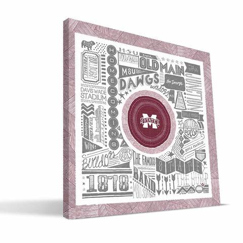 Mississippi State Pictograph Canvas - 24 x 24 in.