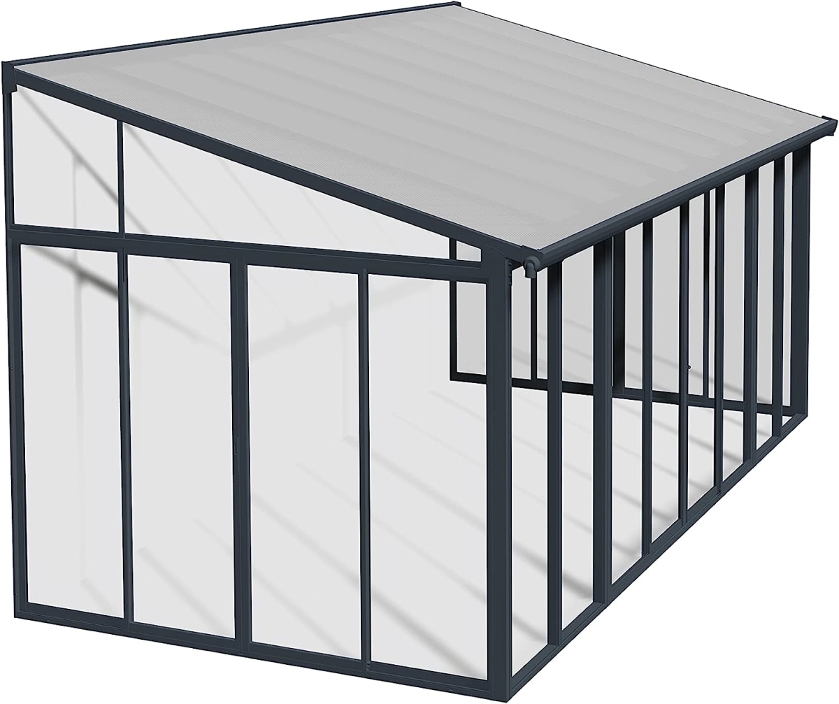 HG9073 10 x 10 ft. SanRemo Patio Enclosure with Screen 6 Doors, Gray & Clear