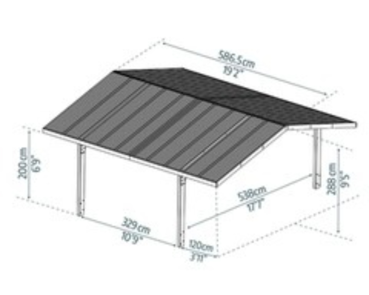 HG9093 Palram Sydney Wave Double Carport, Apex Style