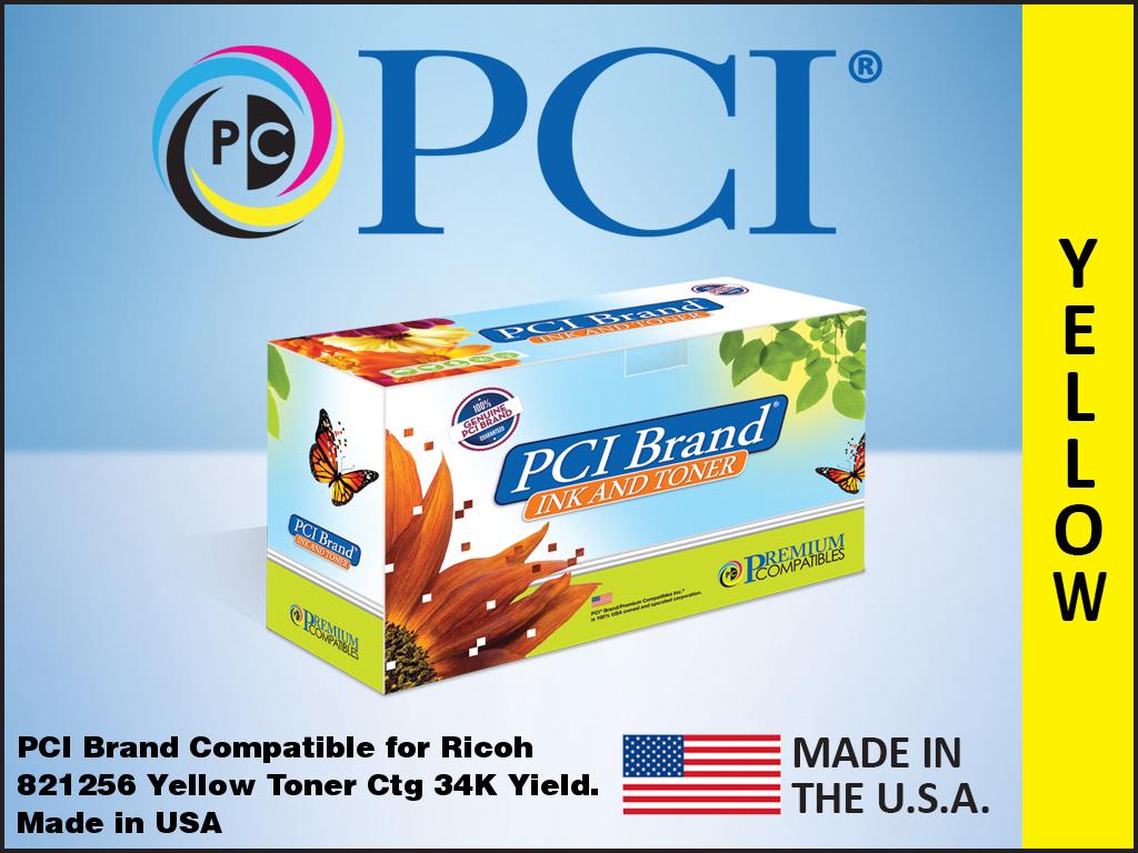 821256-PCI New Compatible Ricoh 821256 Yellow Toner Cartridge for Ricoh SP-C840 - SP-C842 - 34000 Page-Yield -  PCI Brand