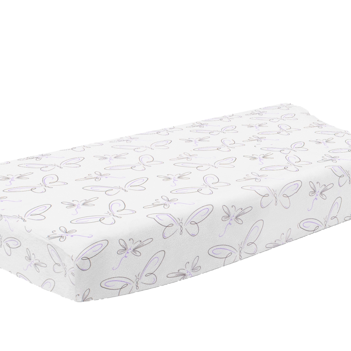 Picture of Pam Grace Creations CPC-Butterflies 32 x 16 x 5 in. Butterflies &amp; Dragonflies Changing Pad Cover  Lavender  Black &amp; White