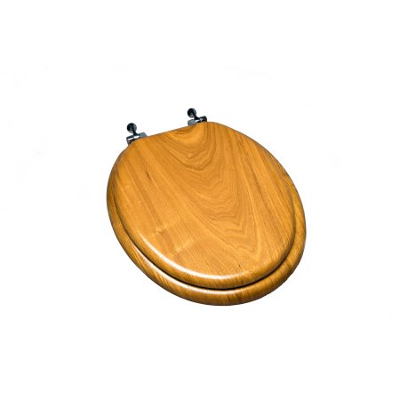 Picture of Plumbing Technologies 5F1R4-17CH Light Oak Wood Decorative Finish Round Front Toilet Seat with Chrome Hinge