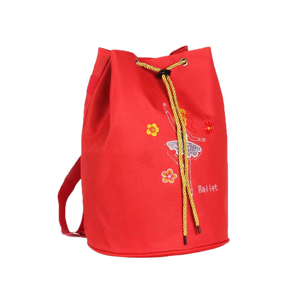 Girls Latin Ballet Dance Gym Backpack Embroidery Kids Dance Equipment Drawstring Bag, Red