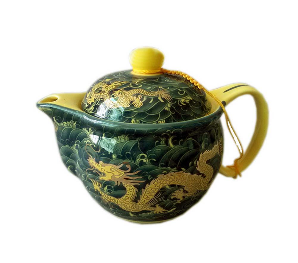 Picture of Panda Superstore PS-HOM367229011-EMILY02199 Golden Dragon Porcelain Tea Kettle Gift for Friend, Green