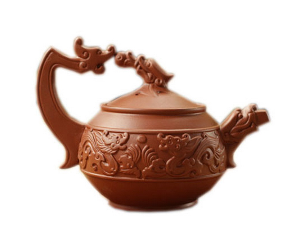 Picture of Panda Superstore PS-HOM367229011-EMILY02716 9 oz Double Dragon Playing a Ball Red Clay Teapot, Orange