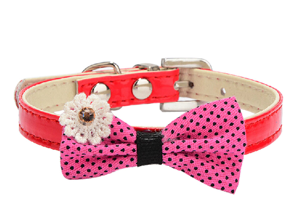Picture of Panda Superstore PS-PET3052411011-ALAN01799 20-26 cm Pretty Adjustable PU Bow-ties Dog Collar Pet Collar, Red