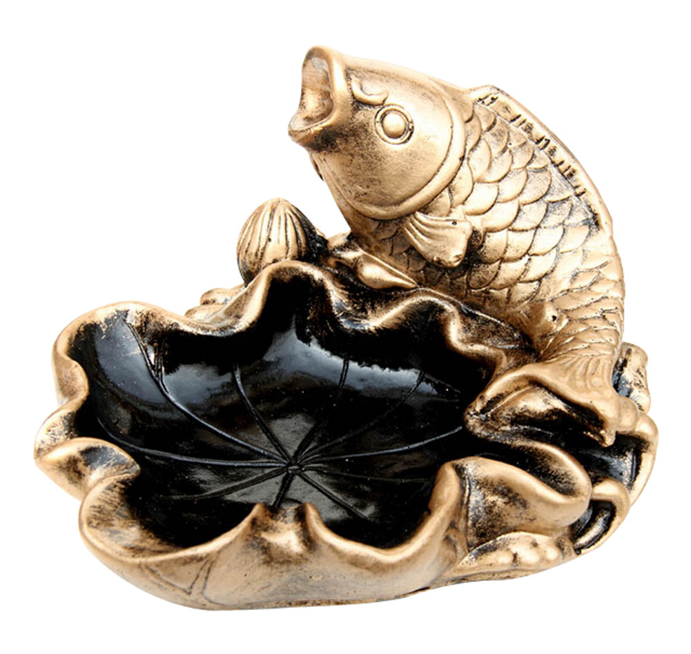 Creative Home Decoration Stone Portable Carp Ashtray, Gold