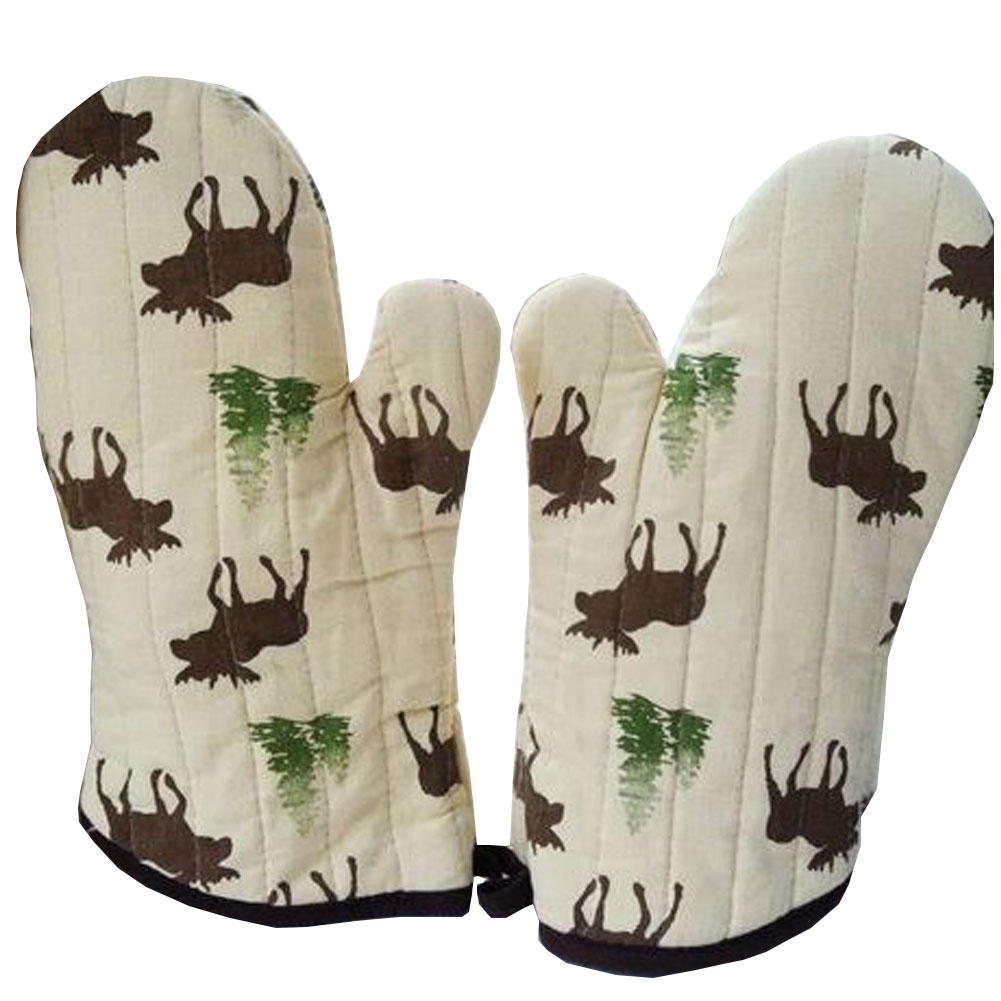Picture of Panda Superstore PS-HOM678536011-JENNY00004 Lovely Moose Stripe Cotton Heat Insulation Gloves & Oven Mitts, Brown - Pack of 2