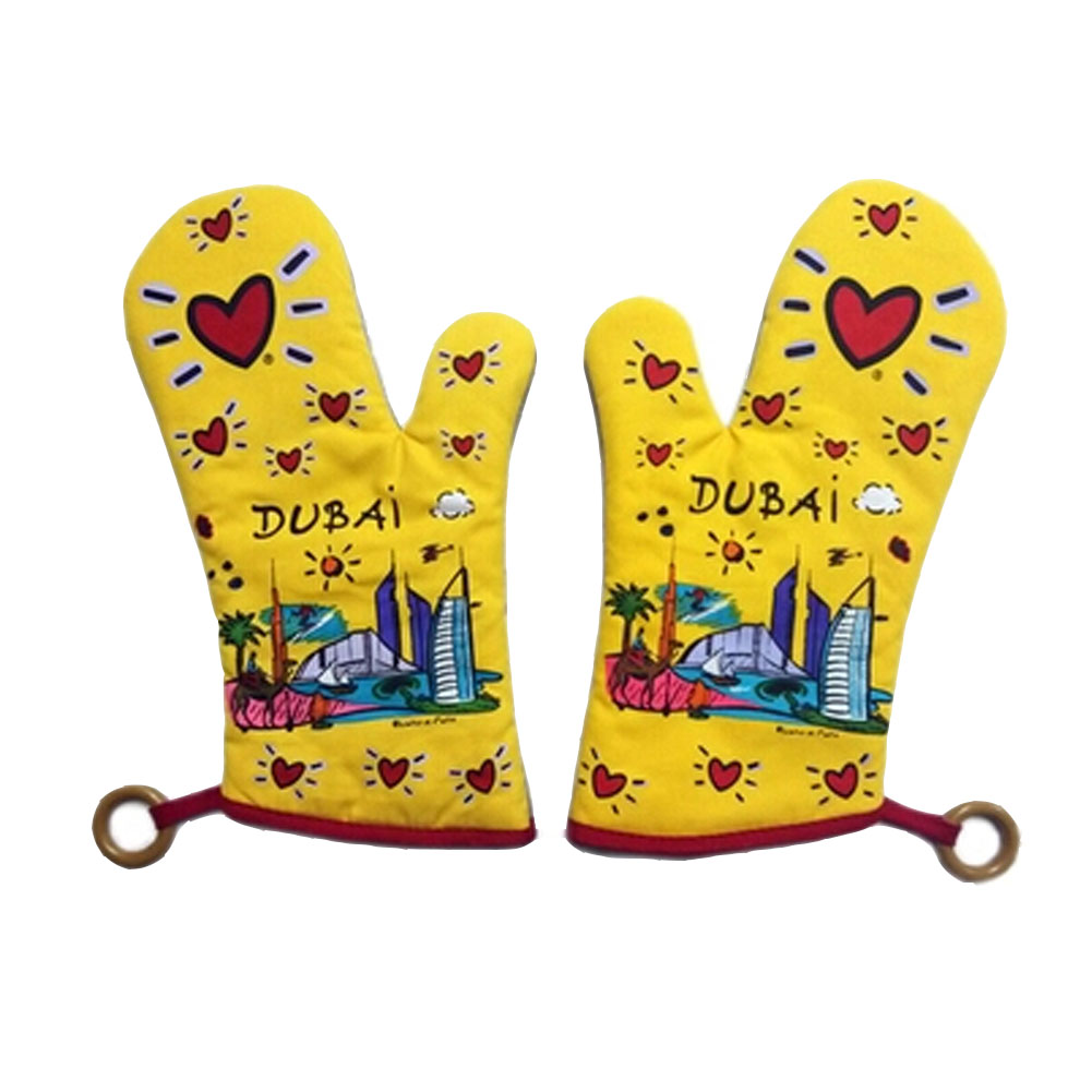 Picture of Panda Superstore PS-HOM678536011-JENNY00807 Dubai Superior Quality Cotton Heat Insulation Gloves & Oven Mitts, Yellow - Pack of 2