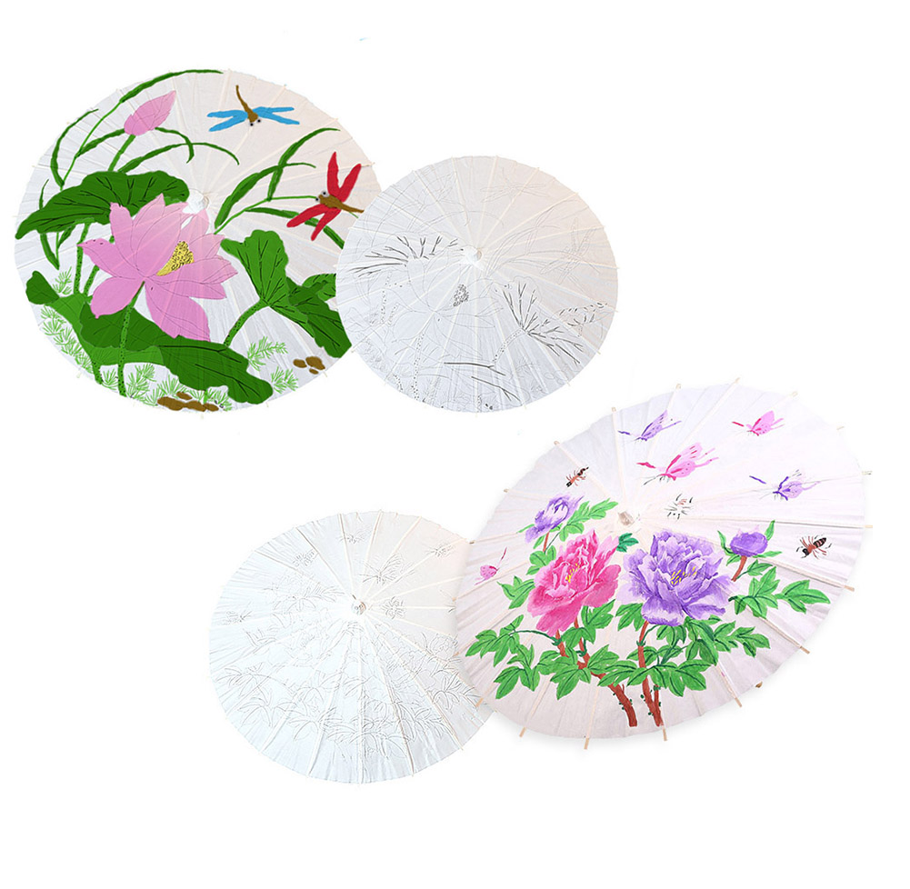 Unfinished Paper Umbrella Craft with Prototype for Kids DIY Painting Projects, Flowers - 23.6 in. - 2 Piece