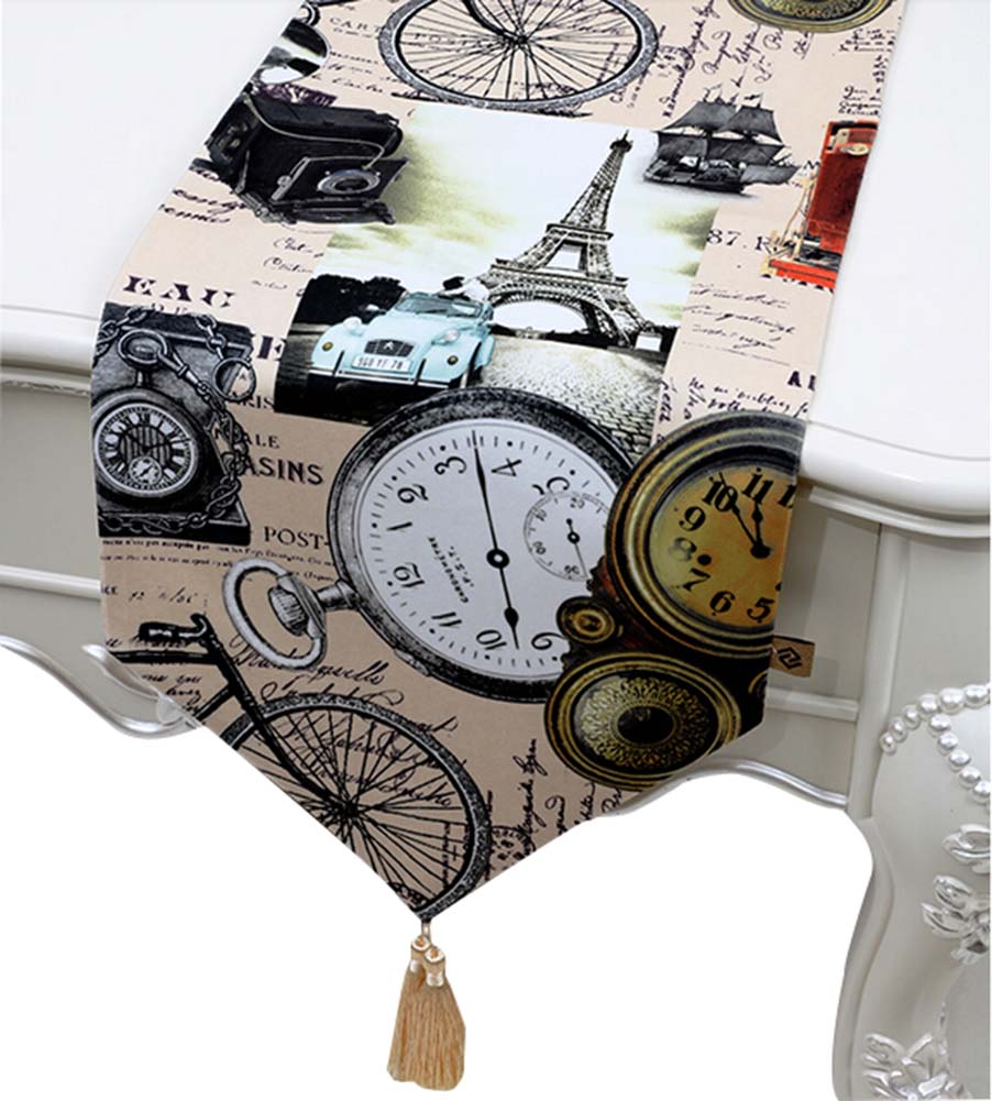 Picture of Panda Superstore PS-HOM3742021-LILY01330 33 x 200 cm Coffee Table Runners Retro Tablecloths, Time