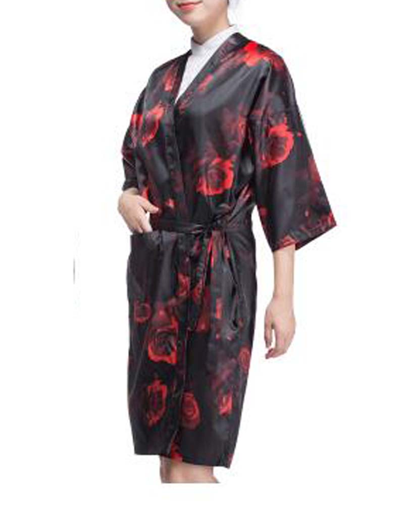 Gown Upscale Robes Beauty Salon Smock for Clients, Red Rose