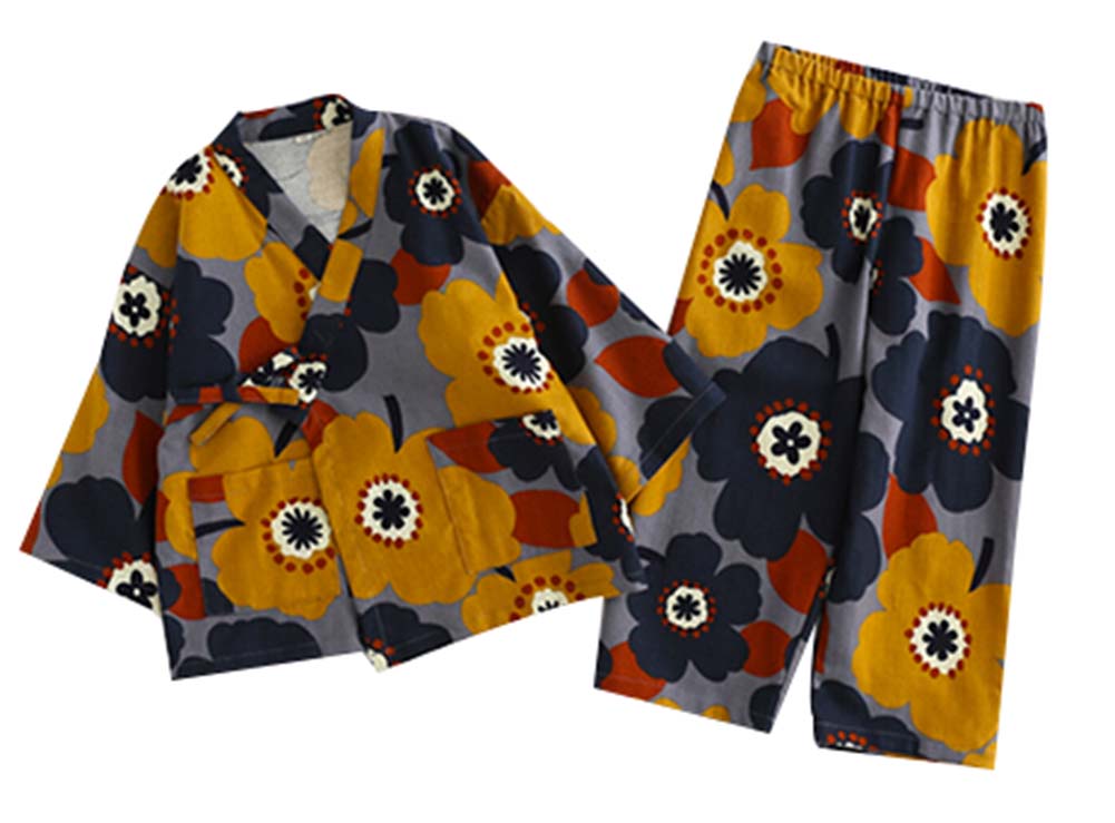 Childrens Kimono Autumn & Winter Cotton Cherry Pattern Tracksuit Pajamas Suit, Multicolor