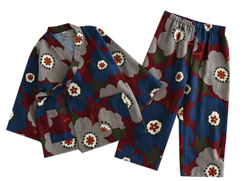 Childrens Kimono Autumn & Winter Cotton Cherry Pattern Tracksuit Pajamas Suit, Multicolor
