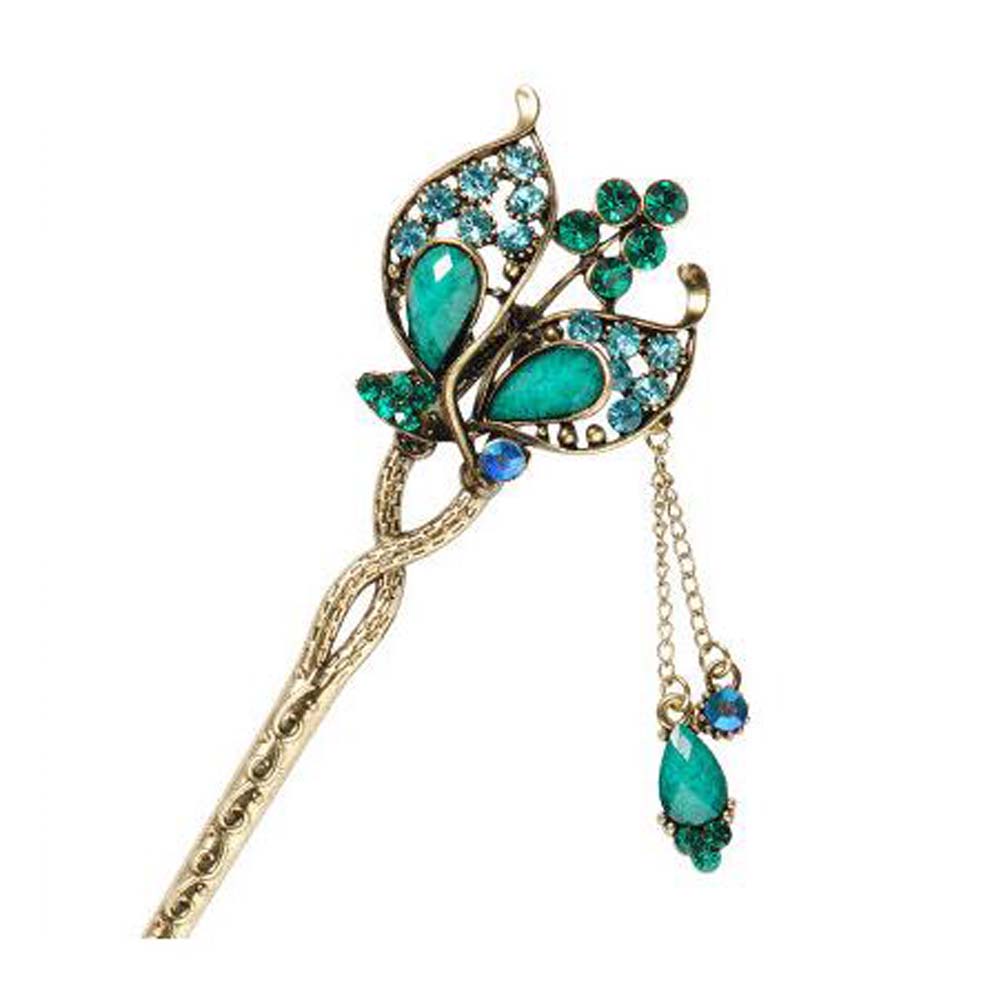 Picture of Panda Superstore PS-BEA11058091-YAN00756 Classical Style Butterfly Metal Rhinestones Hairpin, Green
