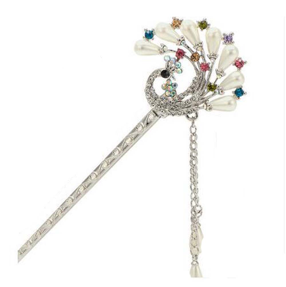 Picture of Panda Superstore PS-BEA11058091-YAN00757 Classical Style Peacock Metal Rhinestones Hairpin, Silver