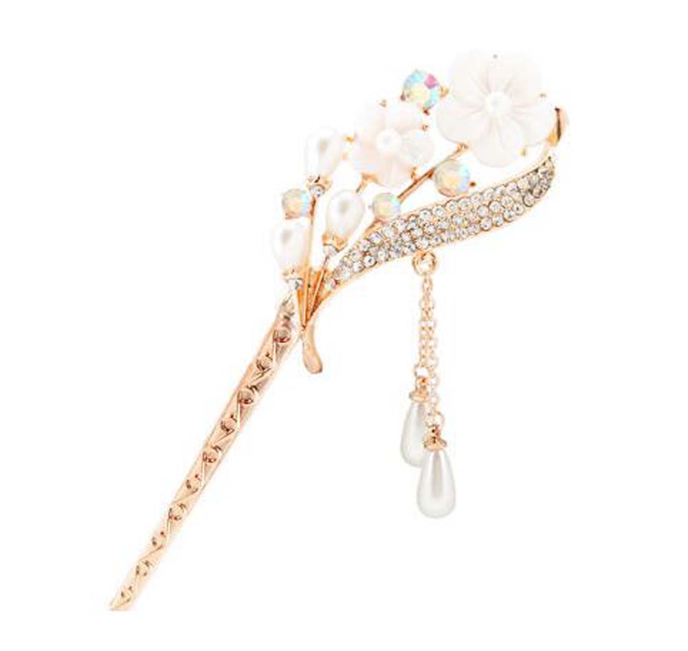 Picture of Panda Superstore PS-BEA11058091-YAN00758 Classical Style Flower Metal Rhinestones Hairpin, Rose Gold