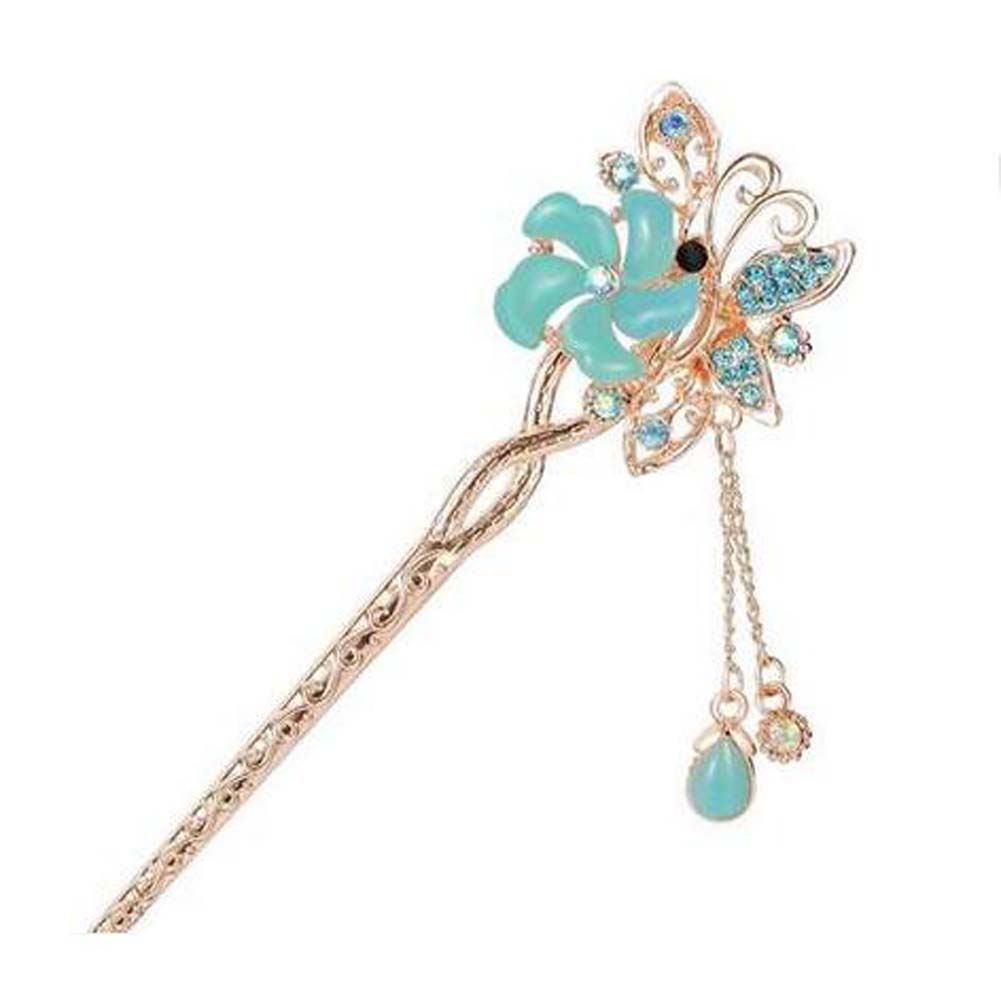 Picture of Panda Superstore PS-BEA11058091-YAN00760 Classical Style Flower Metal Rhinestones Hairpin, Blue