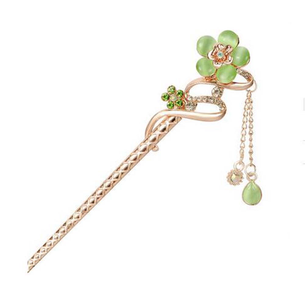 Picture of Panda Superstore PS-BEA11058091-YAN00764 Classical Style Flower Metal Rhinestones Hairpin, Green