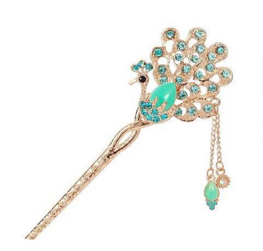 Picture of Panda Superstore PS-BEA11058091-YAN00765 Classical Style Peacock Metal Rhinestones Hairpin, Blue