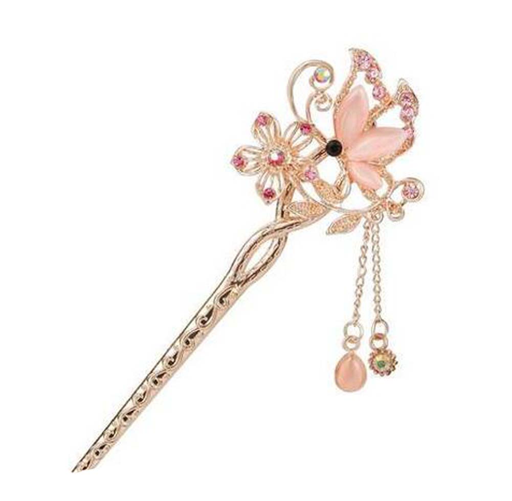 Picture of Panda Superstore PS-BEA11058091-YAN00766 Classical Style Butterfly Metal Rhinestones Hairpin, Pink