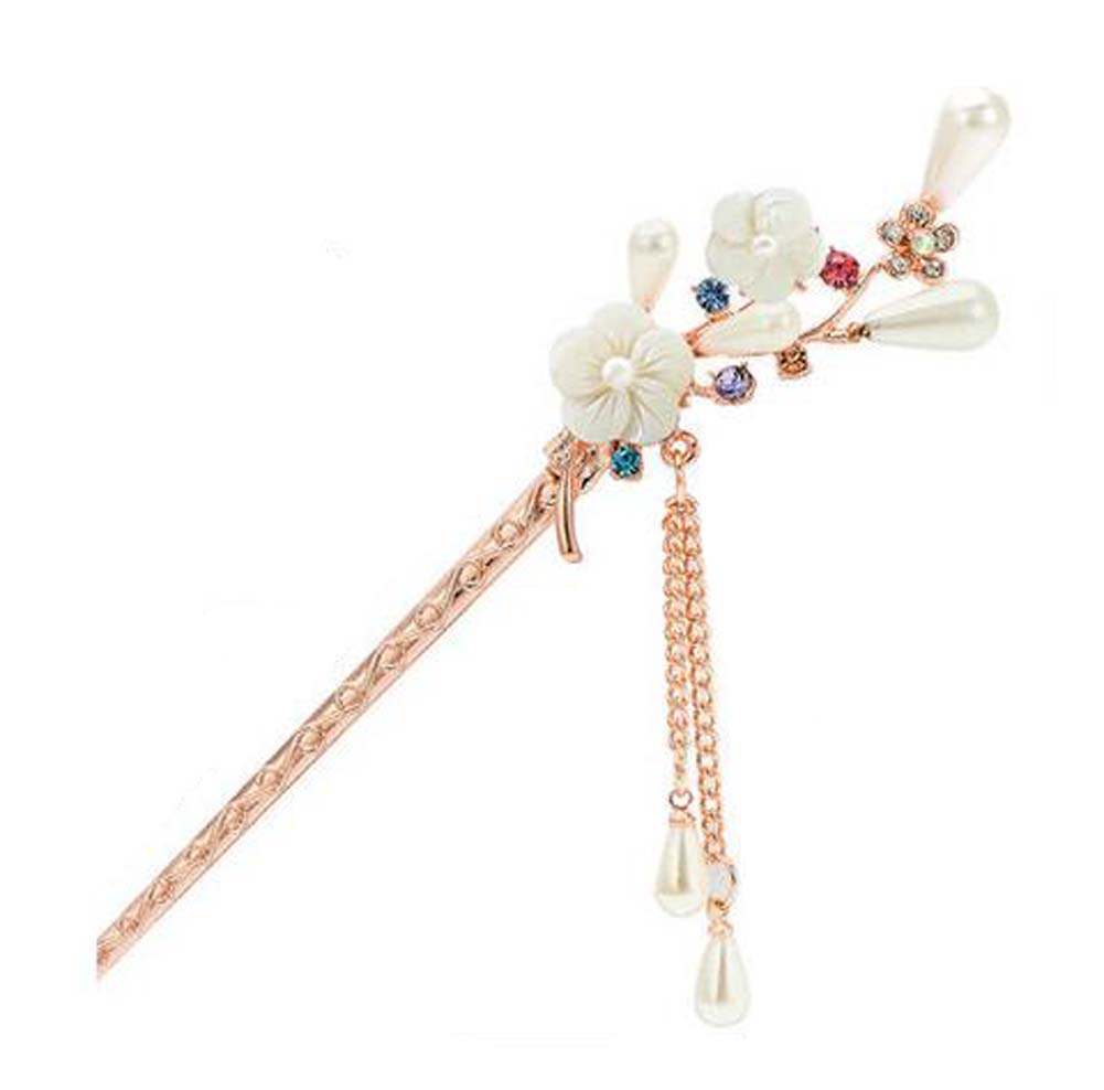 Picture of Panda Superstore PS-BEA11058091-YAN00768 Classical Style Flower Bead Metal Rhinestones Hairpin, White