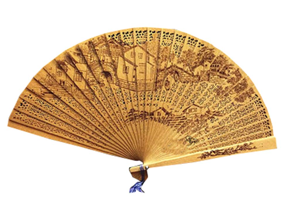 23 x 38 cm Chinese Style Hand Held Wooden Folding Fan